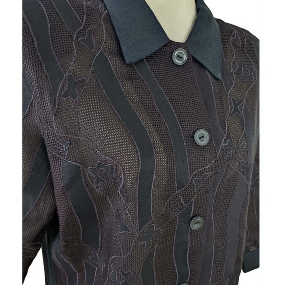 Ann Gerlin Womens 12 Blue Linen Mesh Applique Button Front Top - Picture 3 of 7